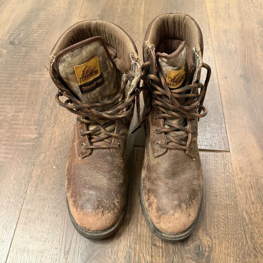 Itasca Thinsulate Camo Hunting Boots Mens 9.5 Brown Leather Insulated